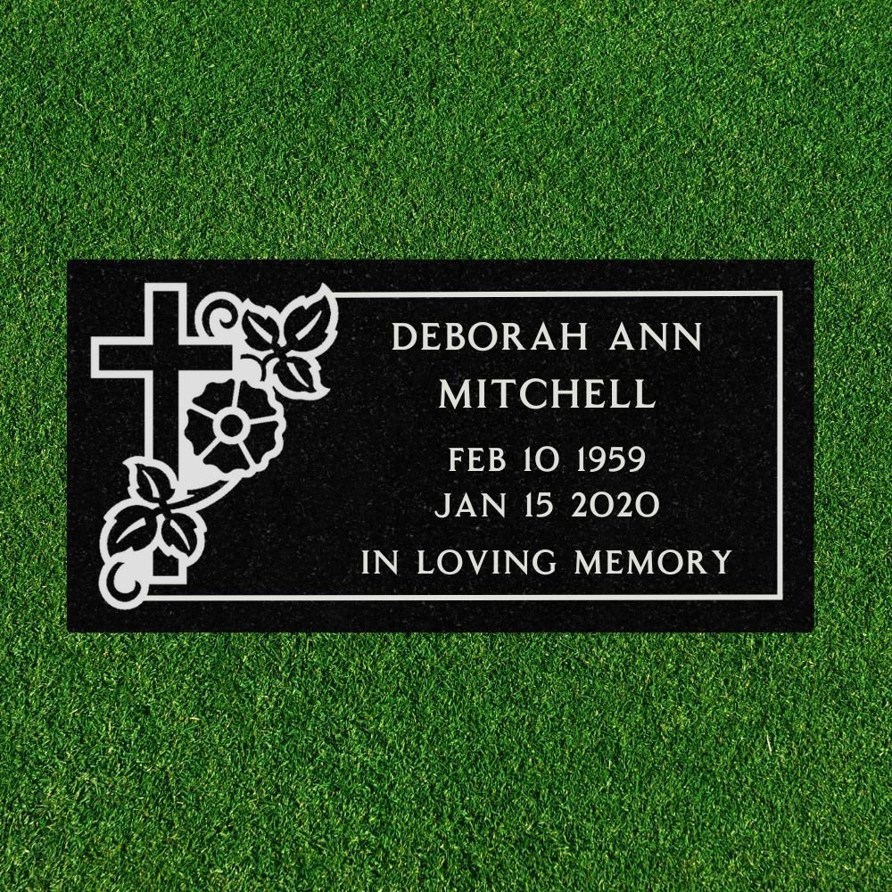 Black Granite - Flat Headstone Marker with Border  - (24 x 12 x 4 in) - Image 3