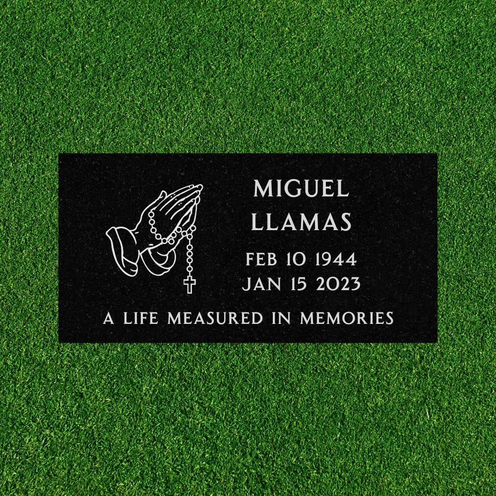 Black Granite - Flat Headstone Marker with Symbol - (16 x 8 x 3 in) - Image 3