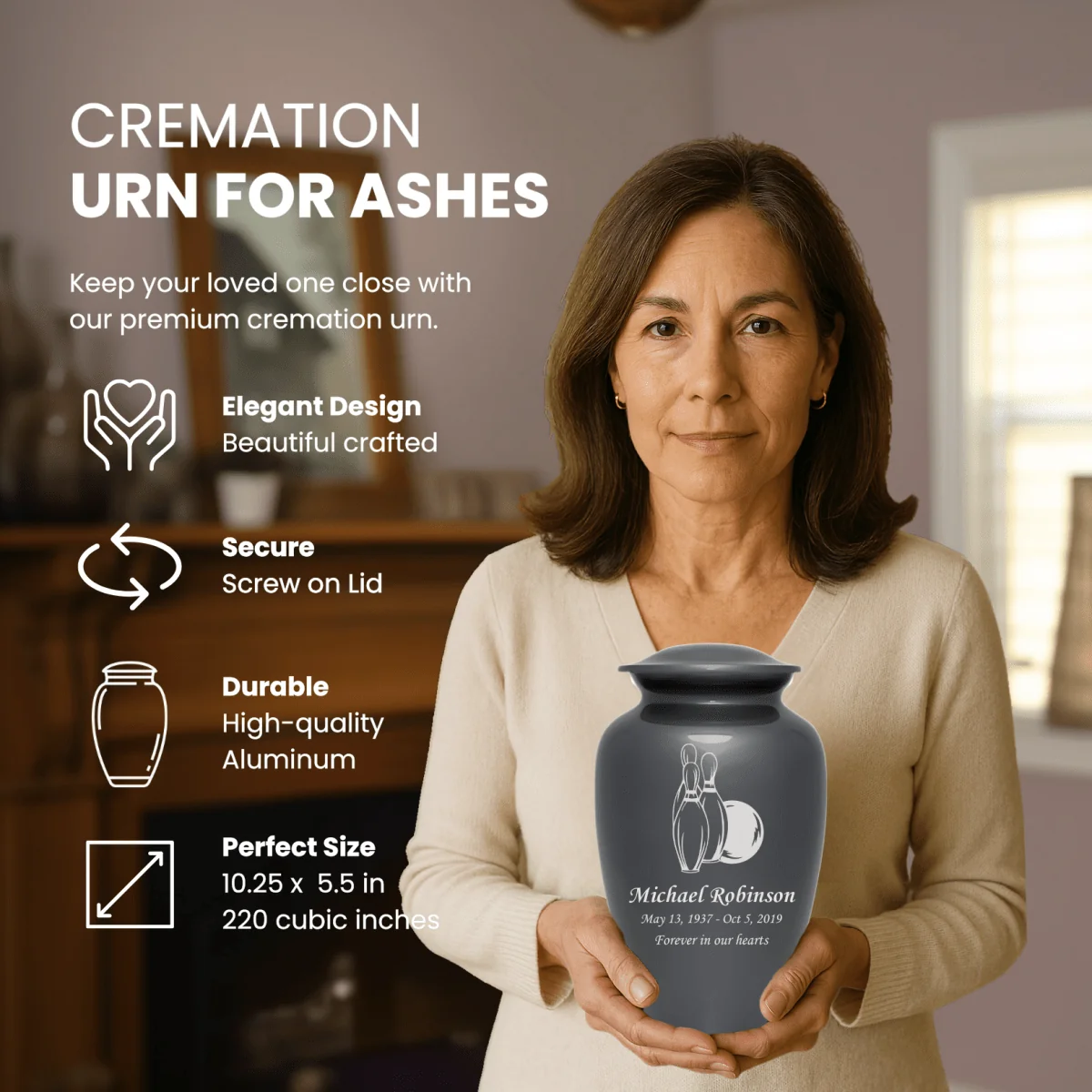 Personalized Cremation Urn - Laser Engraved - Aluminum - Image 4