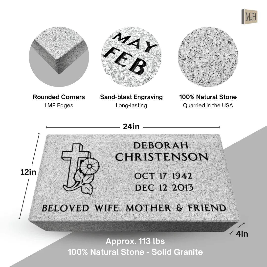 Flat Headstone Marker with One Symbol - (24 x 12 x 4 in) - Image 3