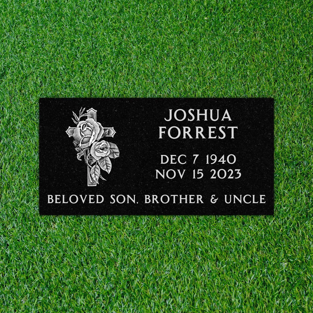 Flat Headstone Marker with Symbol - (16 x 8 x 3 in) - Black Granite - Laser Series - Image 3