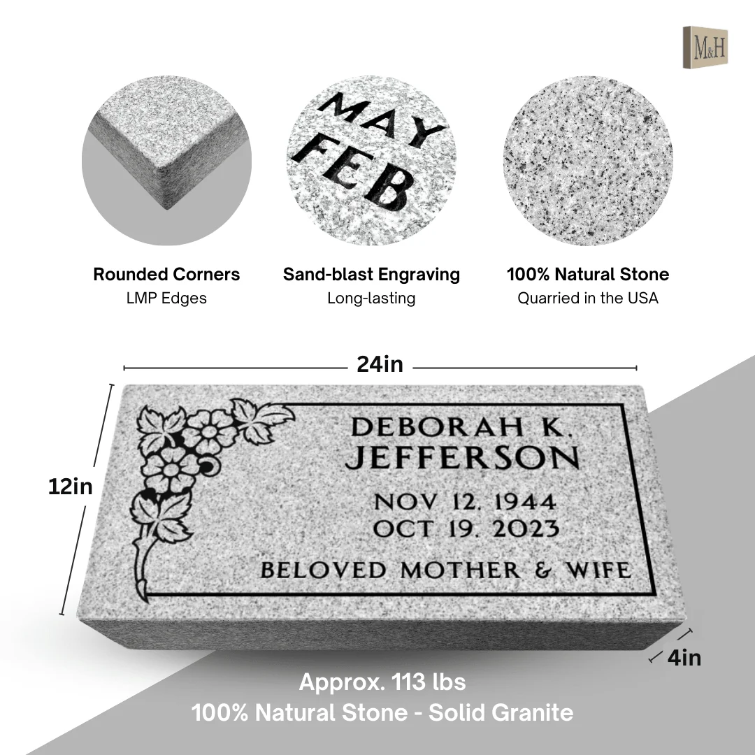Flat Headstone Marker with Border - (24 x 12 x 4 in) - Image 3